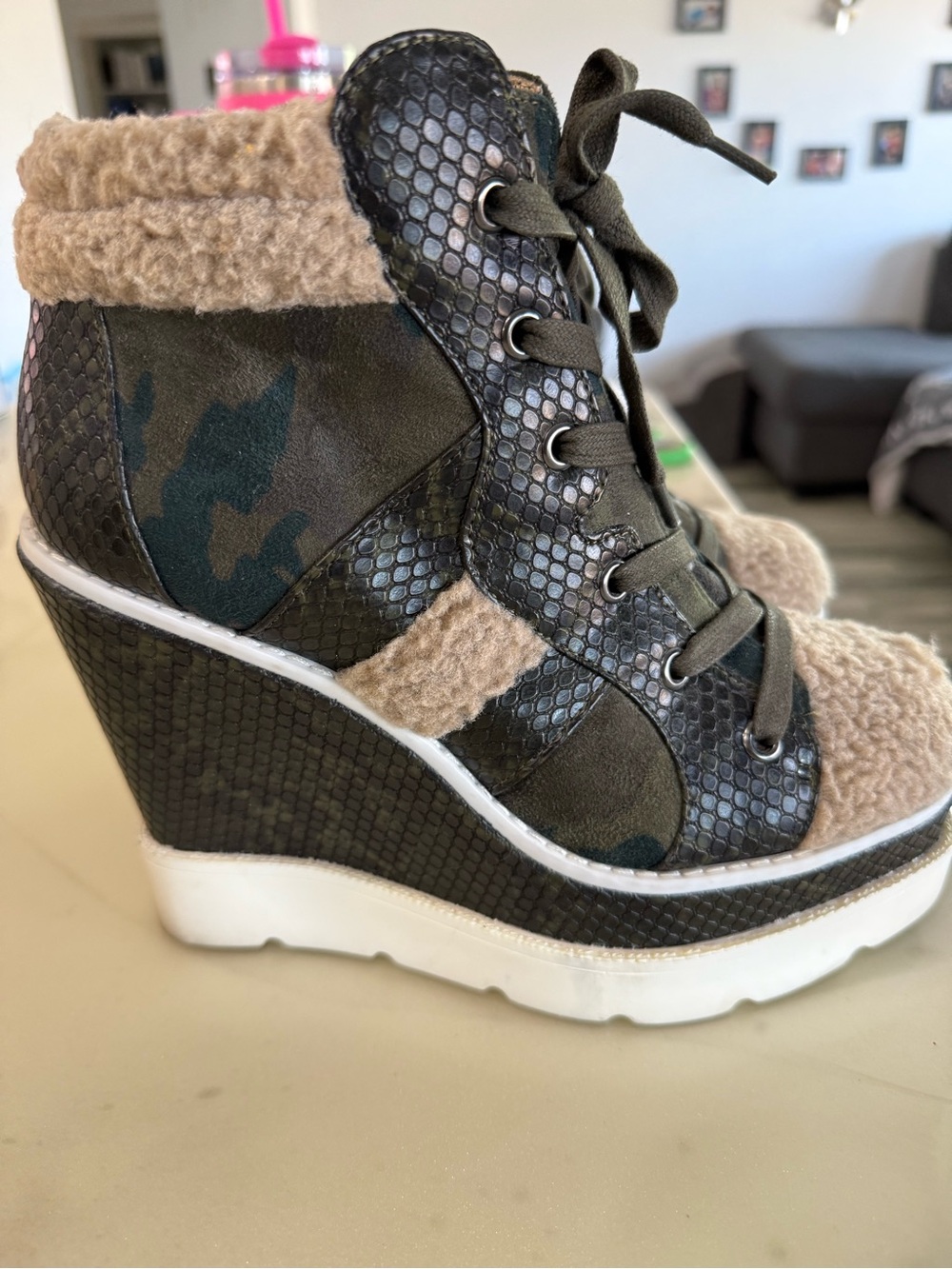Jessica Simpson Black and Taupe Lace-Up Platform Ankle Boots